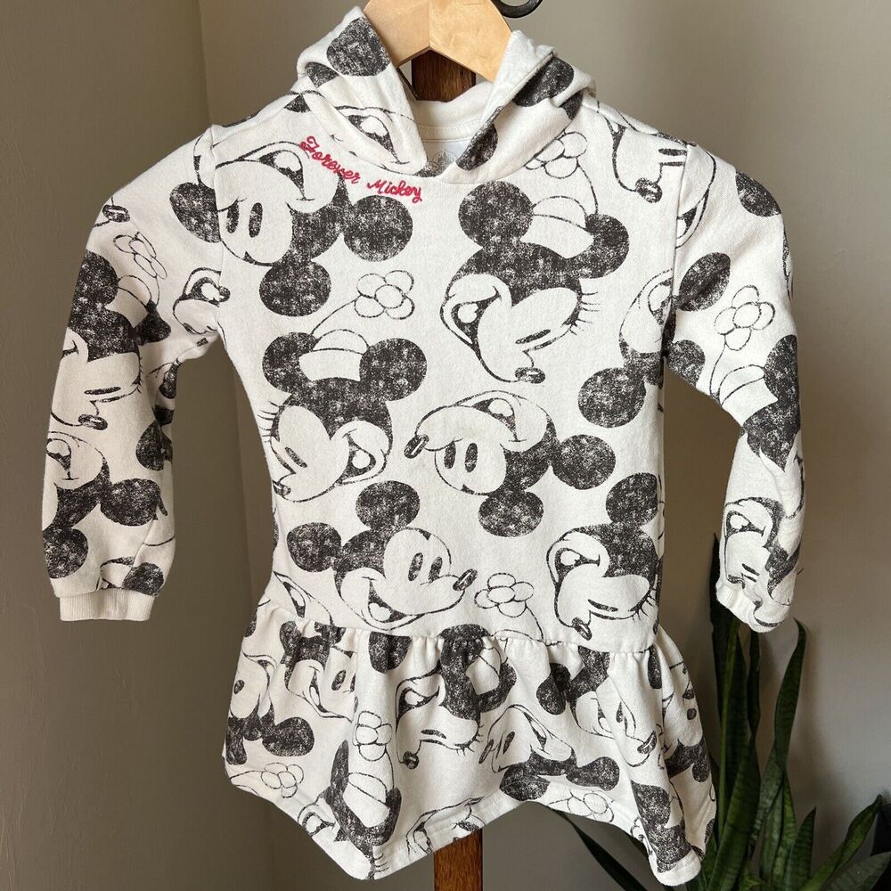 Disney Mickey Minnie Mouse Girls 5 Dress Sweatshirt Hood Long Sleeve Terrycloth